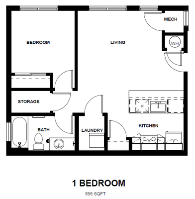 Layout of One-Bedroom Frisco Employee Housing Unit