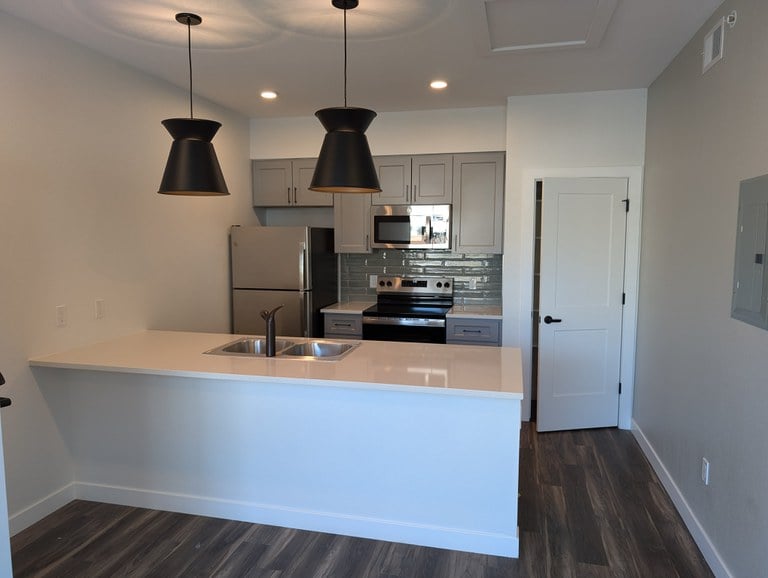 Kitchen in studio unit at Frisco