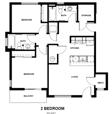 Layout of Two-Bedroom Frisco Employee Housing Unit