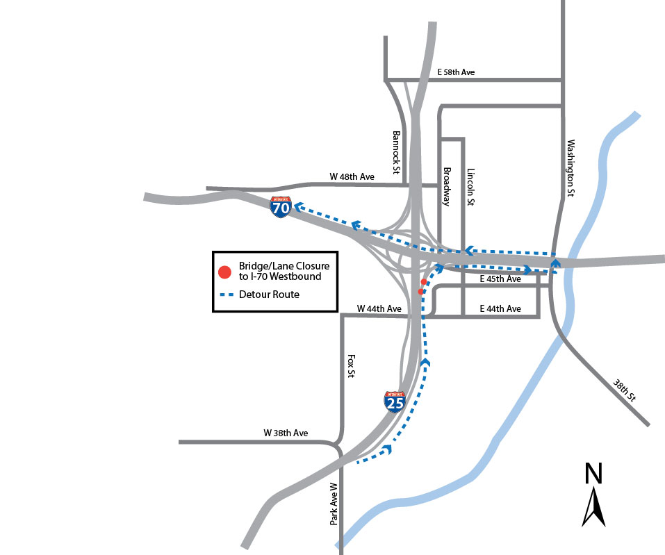 Detour Map: I-25 Northbound to I70 West detail image