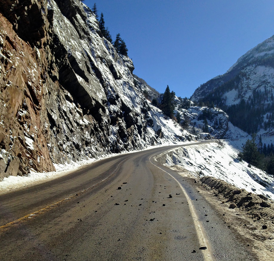 Steep slopes cliff walls US 550 Red Mountain Pass