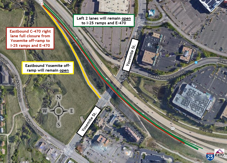 C-470 Right-Lane Closure Map