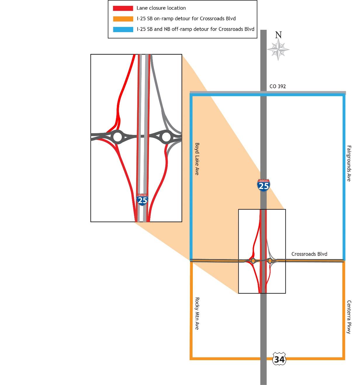 Crossroads Boulevard ramps to I-25 closed