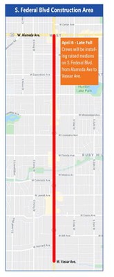 South Federal Boulevard Raised Median Safety Project Map