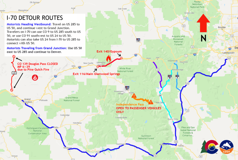 Grizzly Creek Fire Detour Routes
