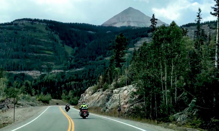 US 550 Coalbank Pass Motorcycles on Roadway