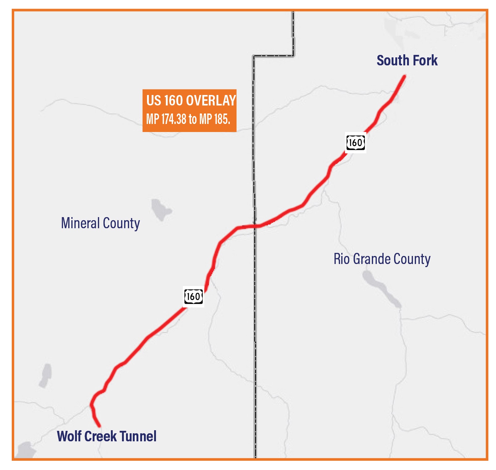 US 160 Overlay project map from South Fork to Wolf Creek Tunnel ...