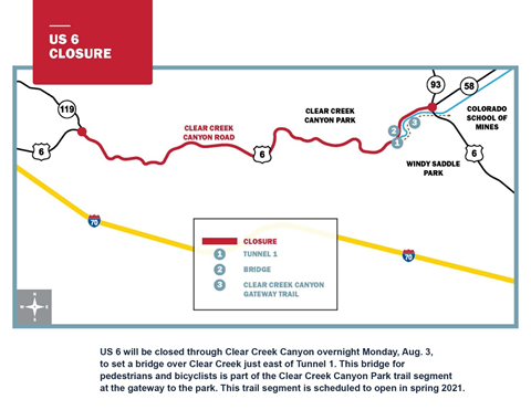 US 6 closure map through Clear Creek Canyon detail image