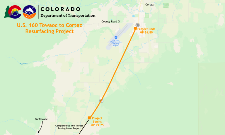 US 160 Towaoc to Cortez Resurfacing Map
