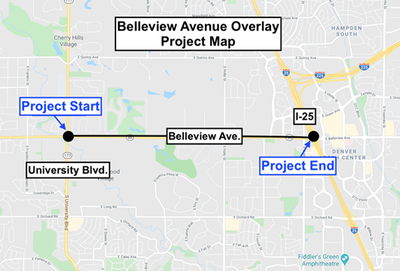 Belleview Avenue Overlay Project map in Denver