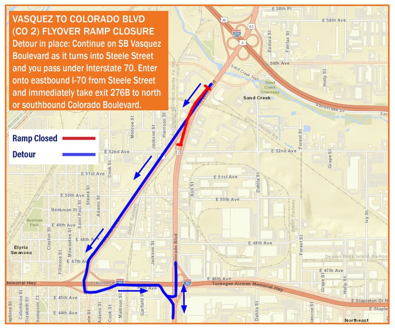 CO 2 Flyover Ramp Closure Map