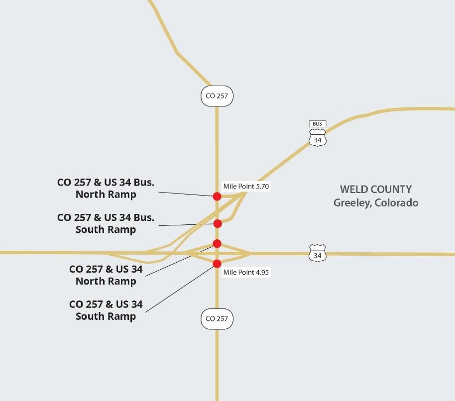 CO 257 and US 34 project map in Weld County detail image