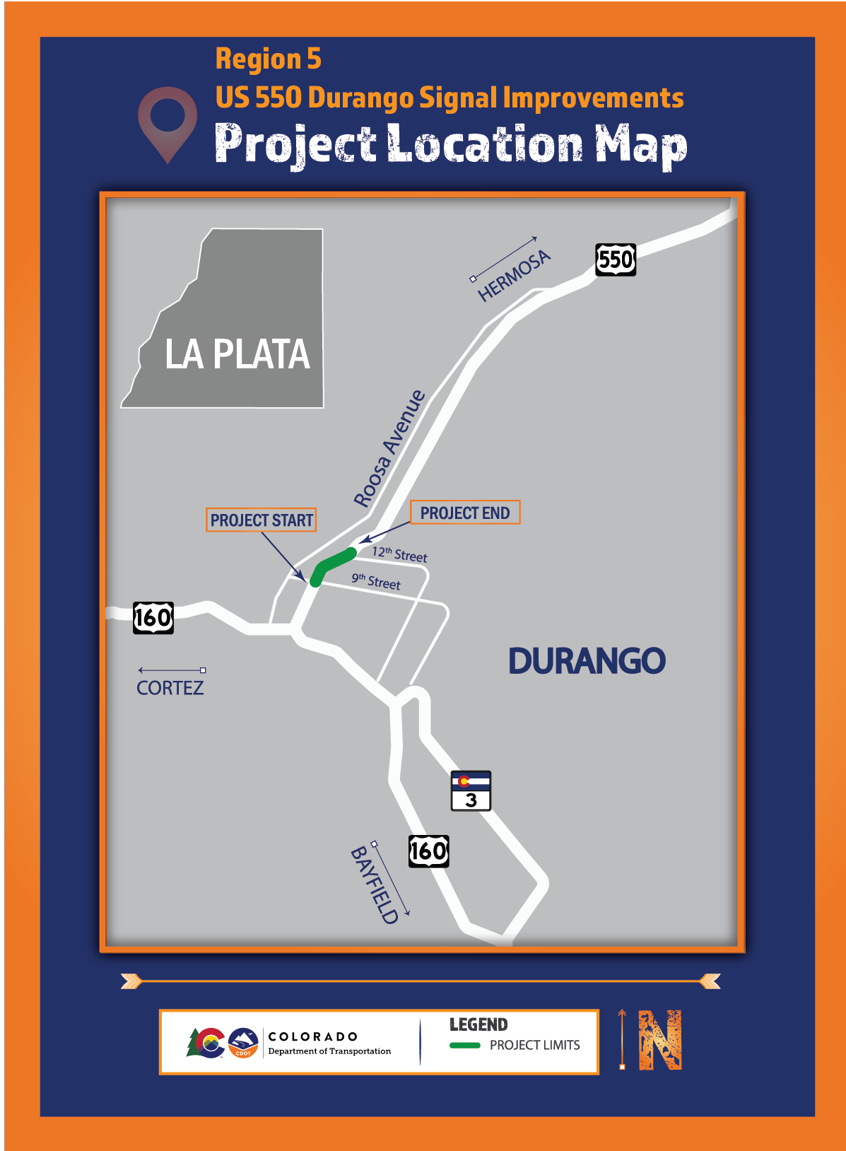 US 550 Durango Signal Improvements Project Location Map detail image