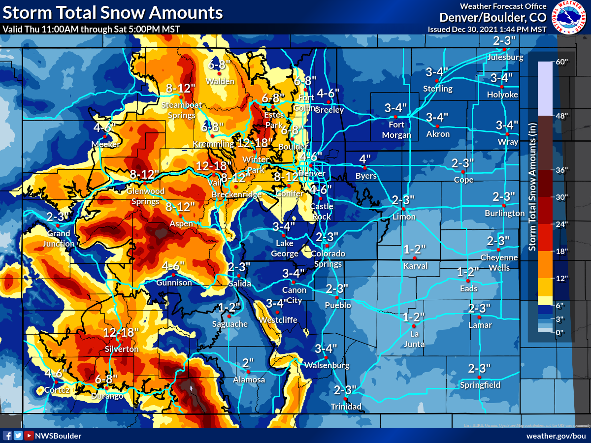 Storm Total Snow Amounts - Denver/Boulder - Dec. 30, 2023 detail image