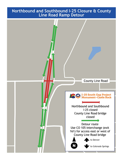 Northbound and southbound I-25 closure and County Line Road Ramp Detour detail image
