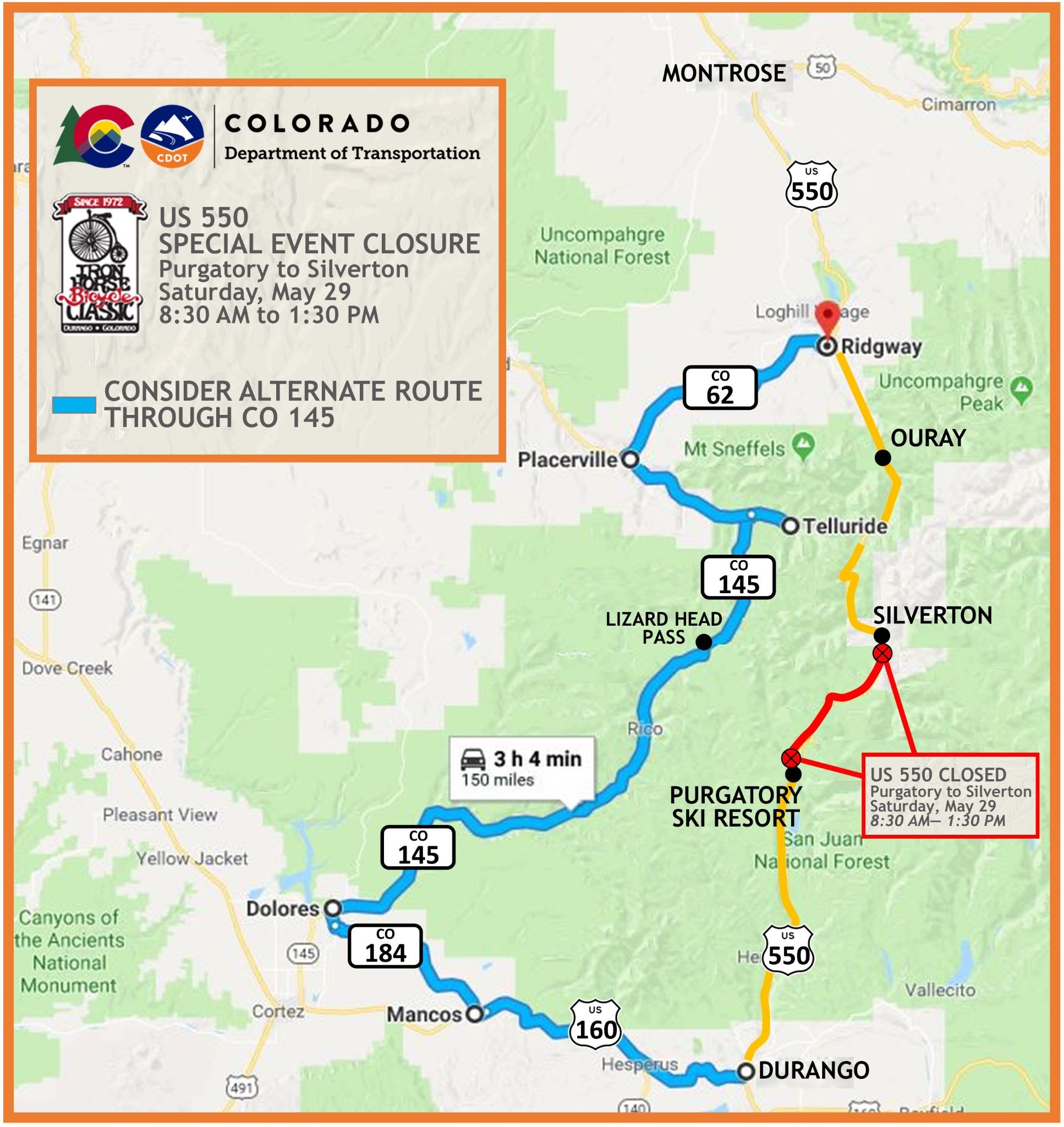 CO 145 Alternate Route on US 550 Iron Horse event on  May 2021.jpg detail image