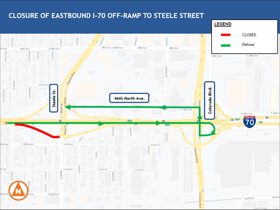 Closure of Eastbound I-70 off-ramp to Steele Street detail image