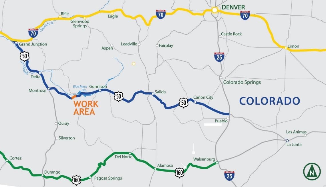 US 50 Montrose to Gunnison Detour Map.jpg detail image