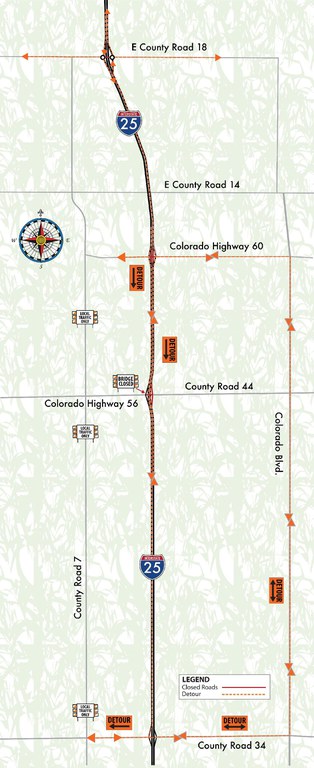 CO 60 and I-25 Ramp Closure Map