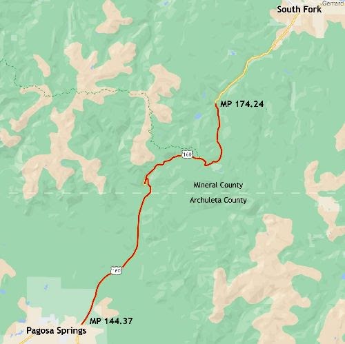 US 160 Wolf Creek Pass Fiber project map