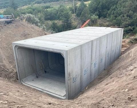 Finished concrete box culvert ready to be installed near CO 13 Rio Blanco Hill 