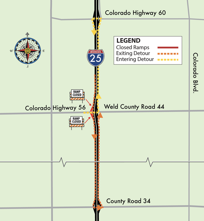 North I-25 lane shift map