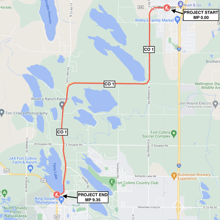 Larimer County project work between Wellington and Fort Collins