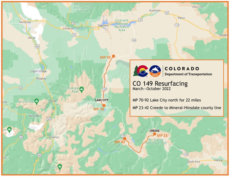 CO 149 Resurfacing project map March - October 2022