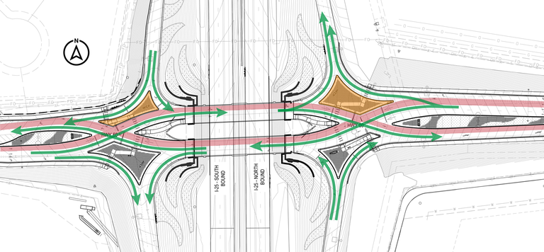 Diverging Diamon interchange I-25 North Express Lanes project map
