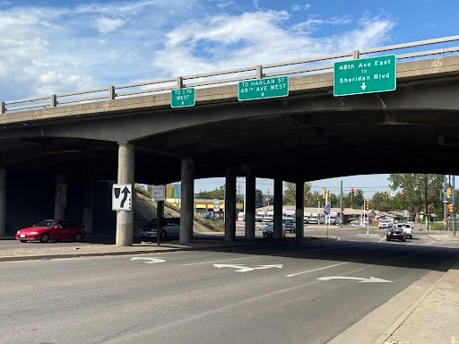 I-70 over Harlan Street Bridge from street view