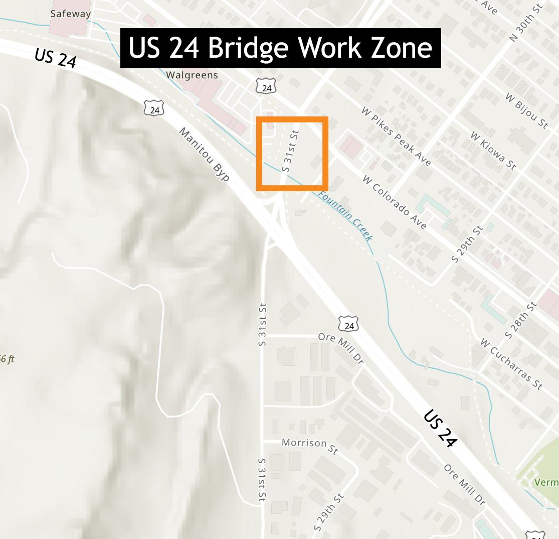 US 24 Bridge Work Zone Map detail image