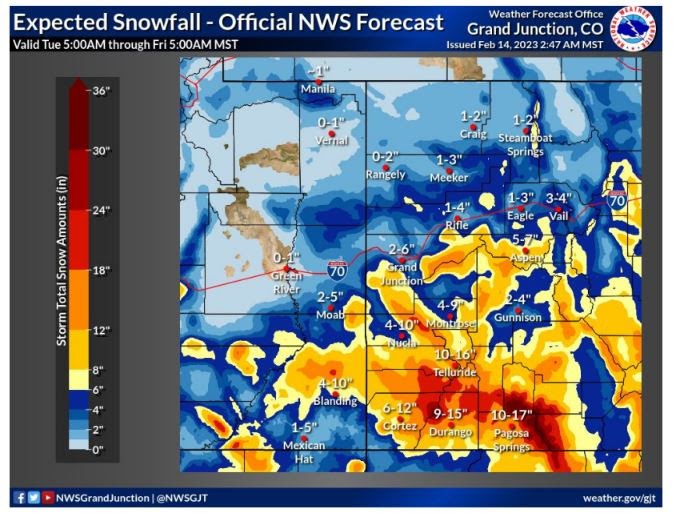 Expected Snowfall - Official National Weather Service Forecast in Grand Junction