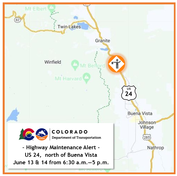 US 24 between Buena Vista and Granite paving operations map