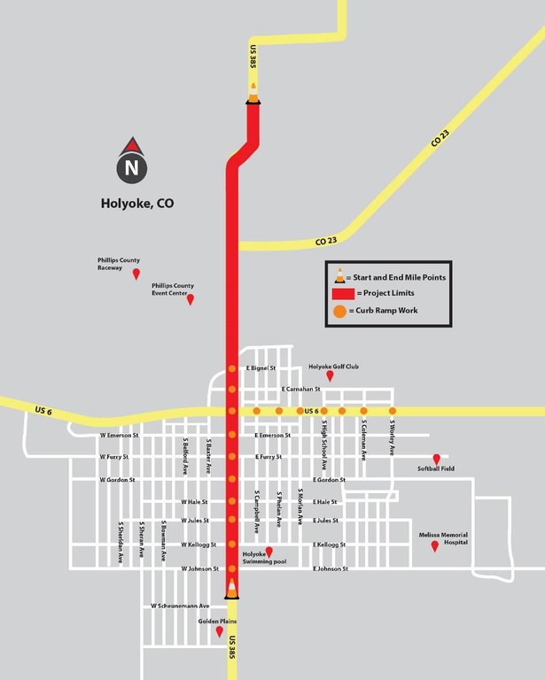 Project map along a 10-mile stretch of US Highway 385 north of Holyoke