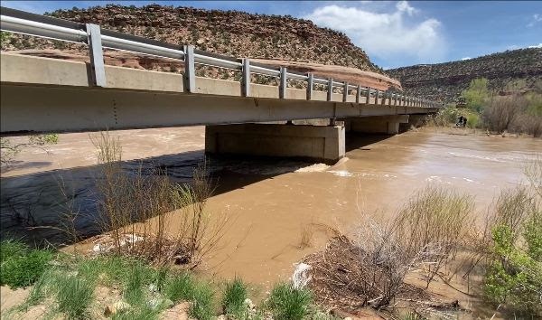 Dolores River flowing underneath a CDOT bridge structure located on CO 141