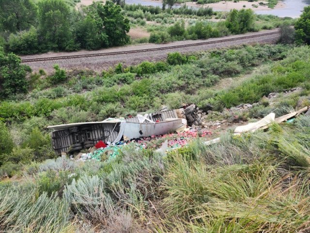 A wreckage from a semi-truck crash that occurred July 19 on US 40 in Hayden Canyon