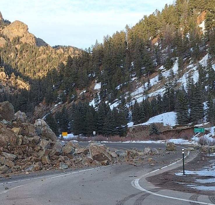 Rockslide on Colorado Highway 96 at Colorado Highway 165 McKenzie Junction in Custer County.