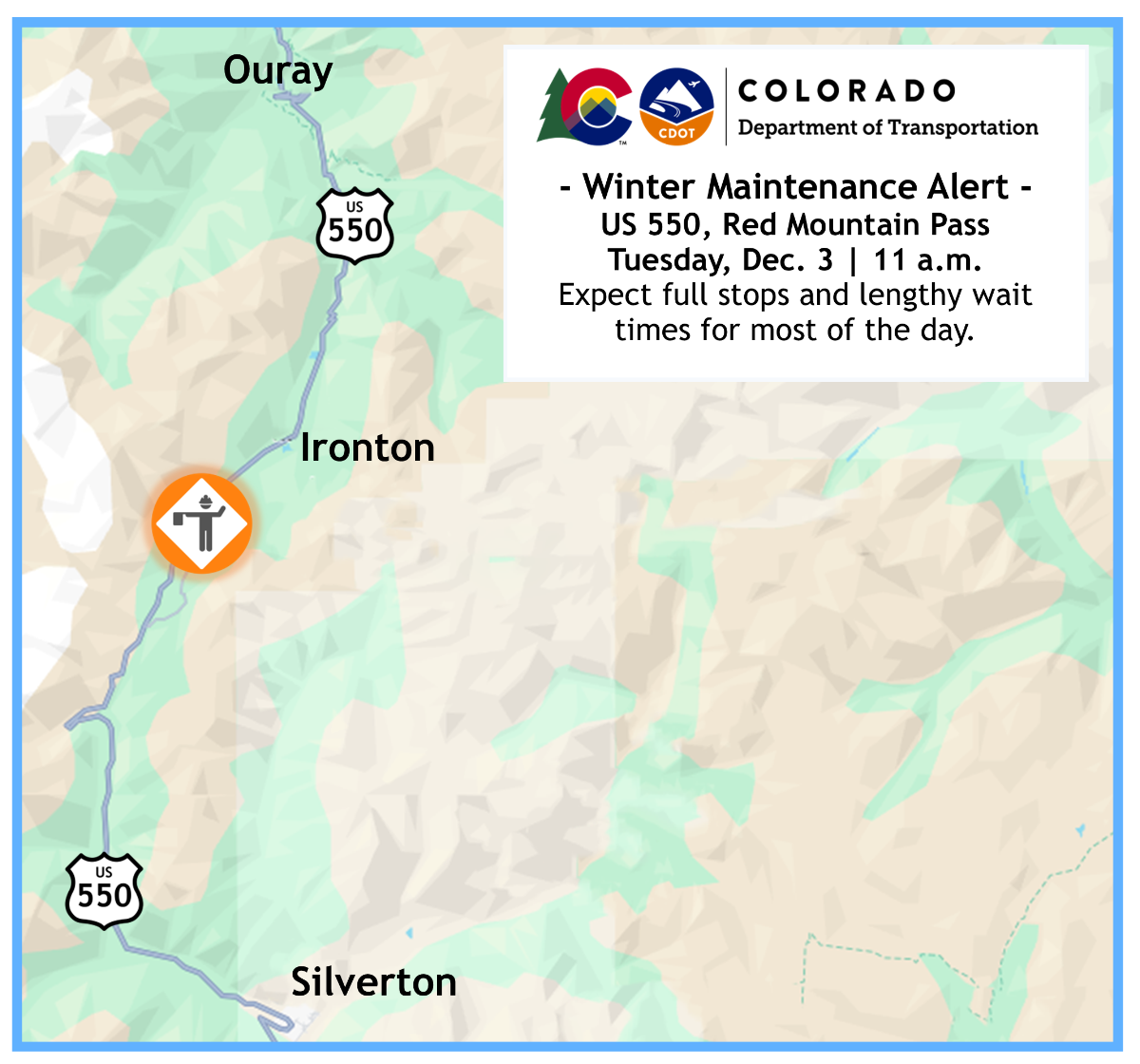 US 550 Red Mountain Pass between Ouray and Silverton winter maintenance map 12032024.png detail image