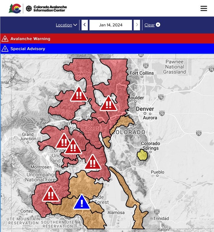 CAIC January 2024 storm map