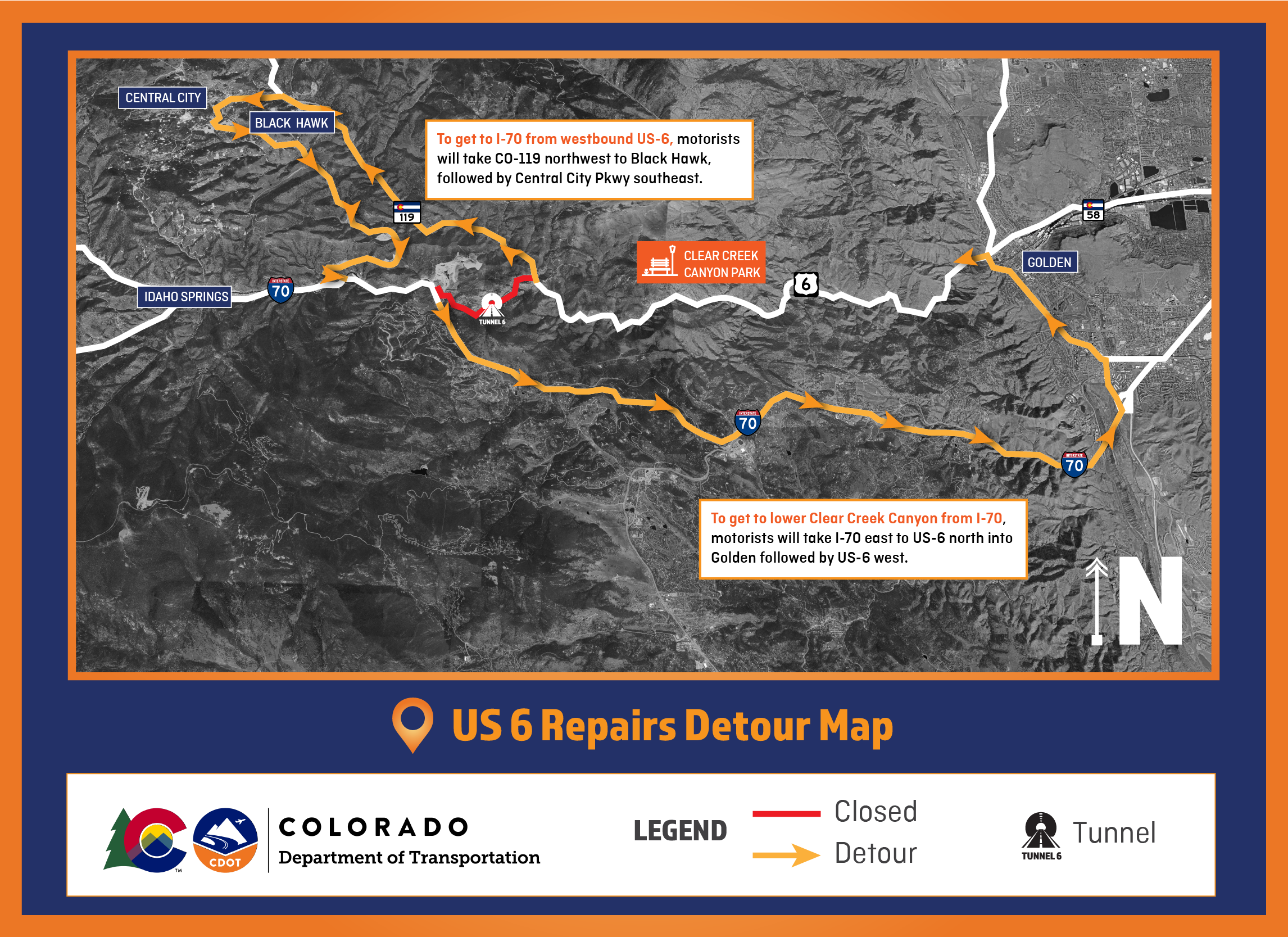 US 6 Clear Creek Canyon Tunnel Repairs Detour Map.png detail image