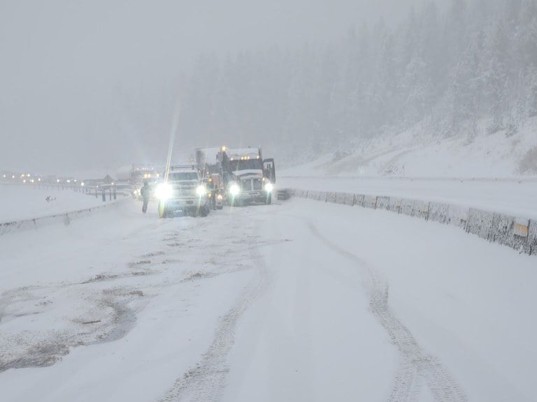 Stuck tractor trailers along the I-70 mountain corridor west of the EJMT Sunday afternoon.