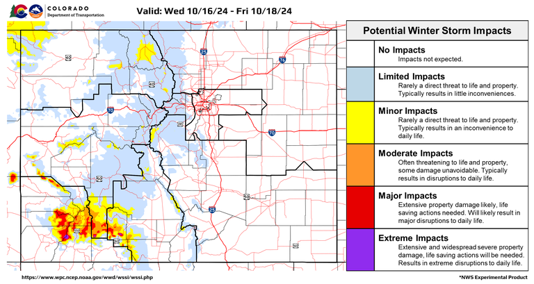 Map of Colorado indicating winter storm impacts