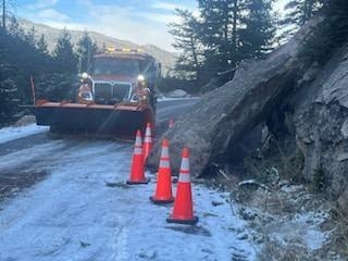 CDOT equipment operator responds to rockfall on CO 82 Independence Pass.