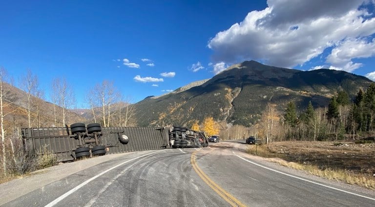 A semi-truck rollover crash blocked the southbound lanes of US Highway 550, less than a mile south of Silverton