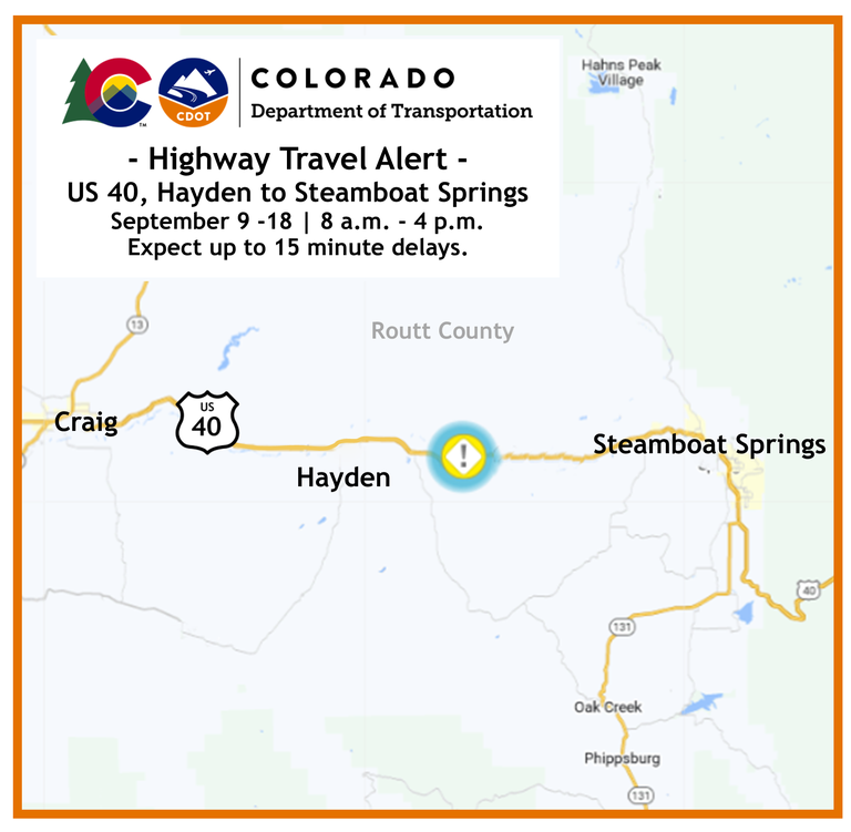 Map of debris removal operations on US 40, between Hayden and Steamboat Springs