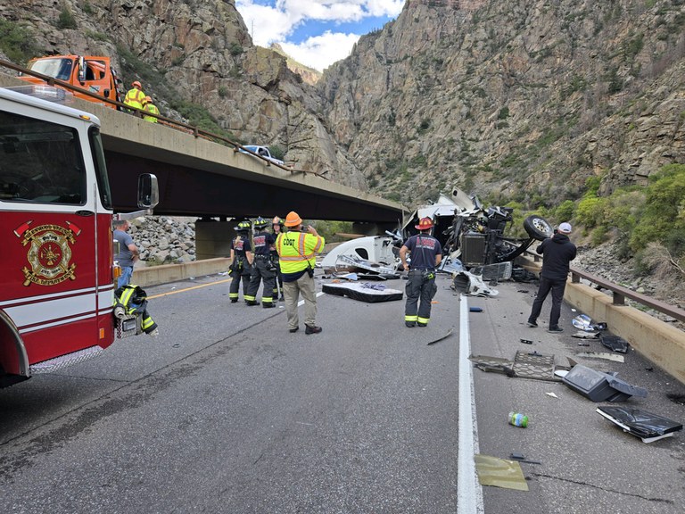 Semi-truck debris from the crash occurred on I-70 about six miles east of Glenwood Springs