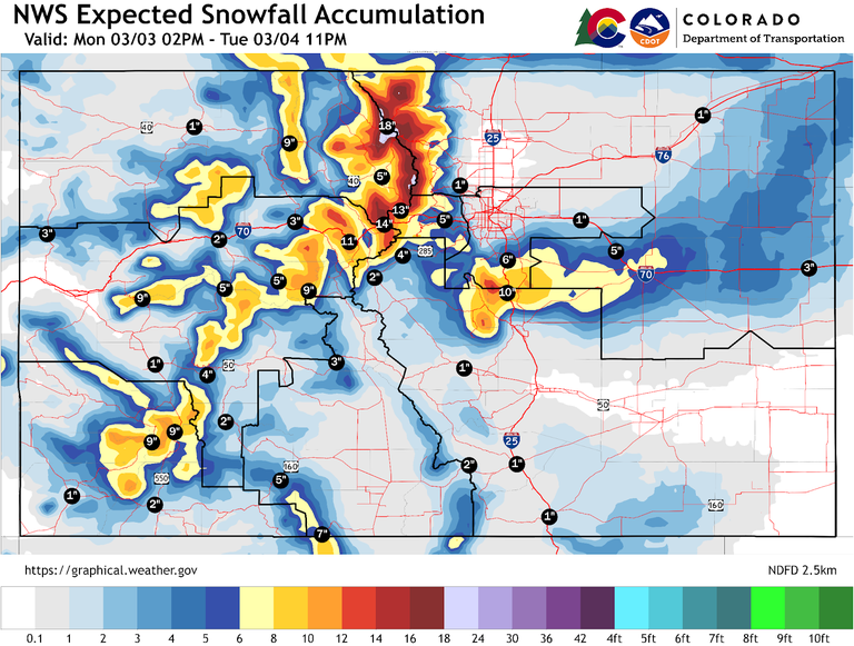 National Weather Service Snowfall Accumulation Map March 3 to March 4, 2025