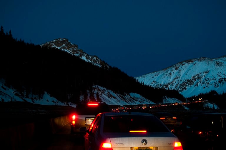 Westbound I-70 traffic approaching the Eisenhower Johnson Memorial Tunnels.