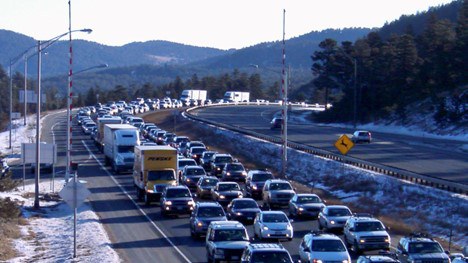 Traffic backing up along I-70 mountain corridor