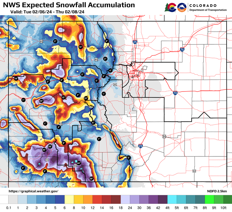 National Weather Service Expected Snowfall Accumulation map for 02062024